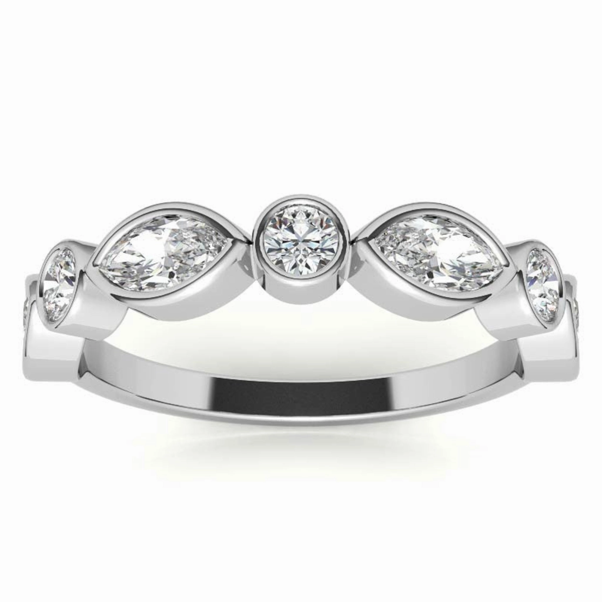 White Gold Silver Dual-Shape Milgrain Adjustable Marquise Round Ring For Woman
