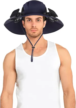 Wide Brim Solar Fan Outdoor Fishing Hat with 2 Solar Fan UPF 50  Sun Bucket Hat Waterproof Breathable Fishing Hat Bucket Hat