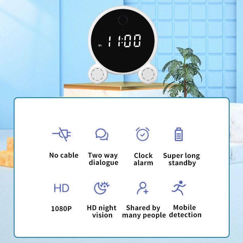 WiFi Alarm Clock Camera, HD 1080P Night Vision Motion Detection, Portable Home Security Surveillance IP Clock