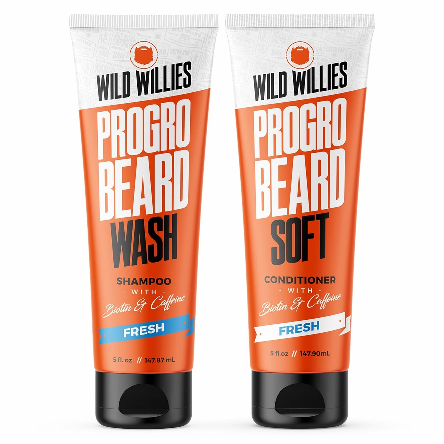 Wild Willies Beard Care Kit, Biotin Fortified Shampoo and Conditioner with Caffeine, Two 4-Oz Bottles, Promotes Healthy Beard Growth