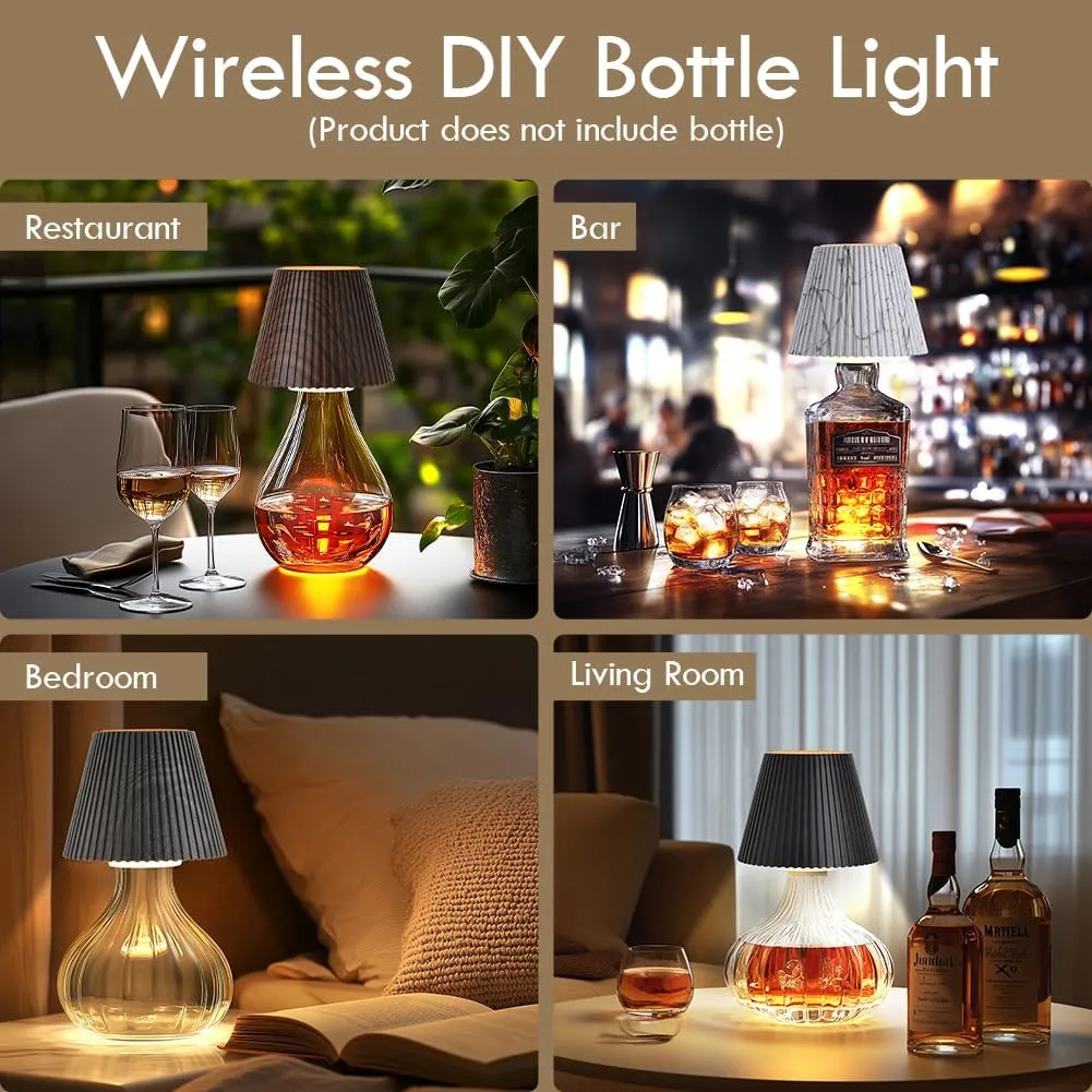 WILIT Wireless Bottle Lamp Shades for Table Lamps, 3 Level Brightness Touch Night Light, Rechargeable Cordless Lamp for Bedroom Bar&Restaurant, Table Top Decor, House Warming Gifts, Mothers Day Gifts