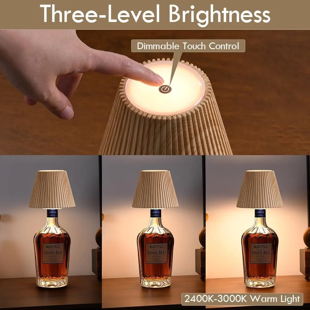 WILIT Wireless Bottle Lamp Shades for Table Lamps, 3 Level Brightness Touch Night Light, Rechargeable Cordless Lamp for Bedroom Bar&Restaurant, Table Top Decor, House Warming Gifts, Mothers Day Gifts