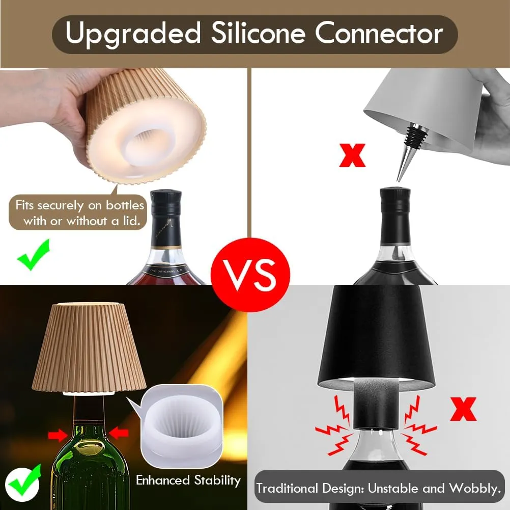 WILIT Wireless Bottle Lamp Shades for Table Lamps, 3 Level Brightness Touch Night Light, Rechargeable Cordless Lamp for Bedroom Bar&Restaurant, Table Top Decor, House Warming Gifts, Mothers Day Gifts