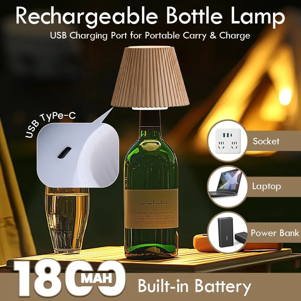 WILIT Wireless Bottle Lamp Shades for Table Lamps, 3 Level Brightness Touch Night Light, Rechargeable Cordless Lamp for Bedroom Bar&Restaurant, Table Top Decor, House Warming Gifts, Mothers Day Gifts