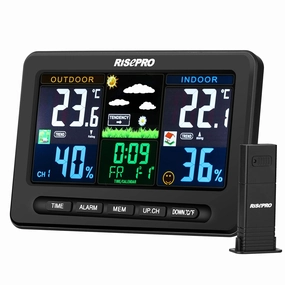Wireless Weather Station with Outdoor Remote Sensor Indoor/Out Temperature and Humidity Alarm Clock Calendar Weather Forecaster with Color LCD Display