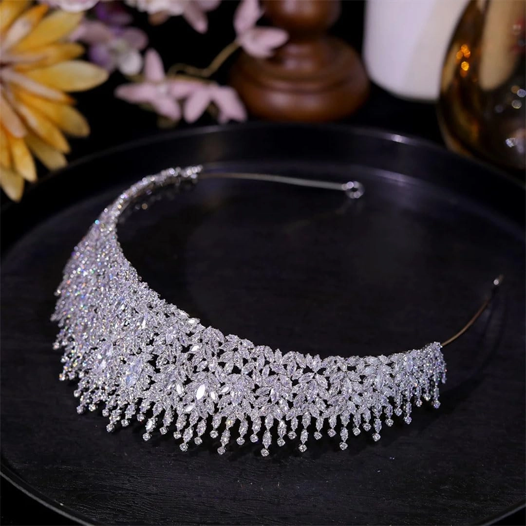 Women Crown Tiara Bridal Piece Wedding Hair Jewelry Cocktail Party Crowns 7 White#Tiaras