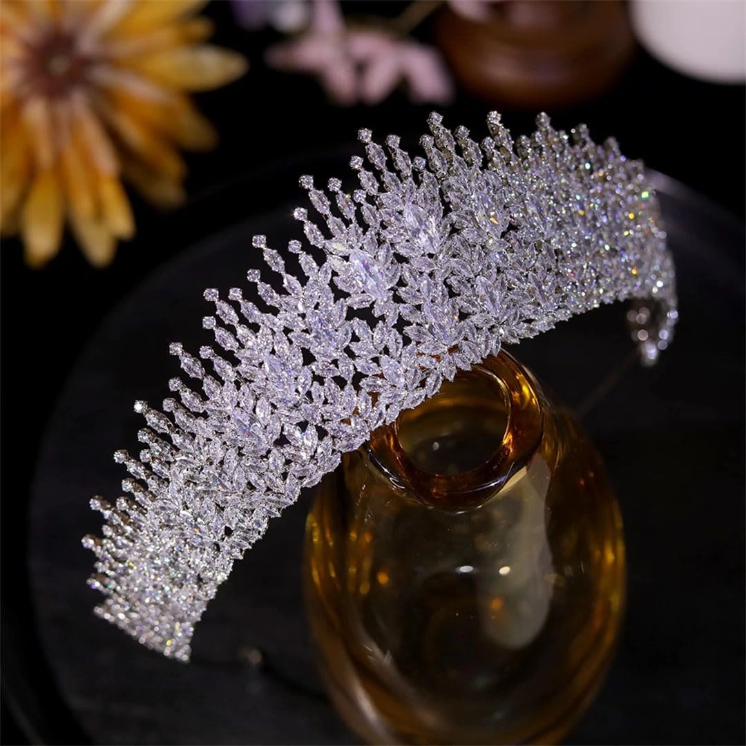 Women Crown Tiara Bridal Piece Wedding Hair Jewelry Cocktail Party Crowns 7 White#Tiaras