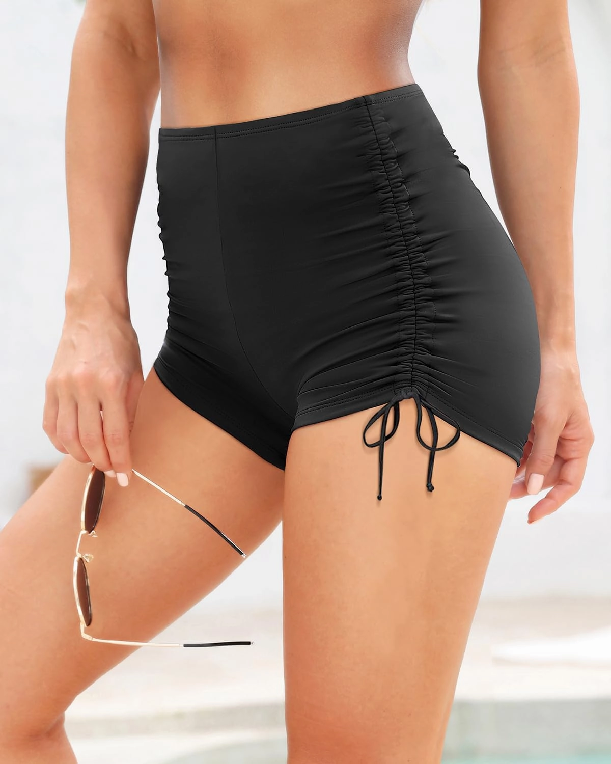 Women High Waisted Swim Shorts - Tummy Control Adjustable Side Tie Bathing Suit Bottom 2025 Boy Shorts