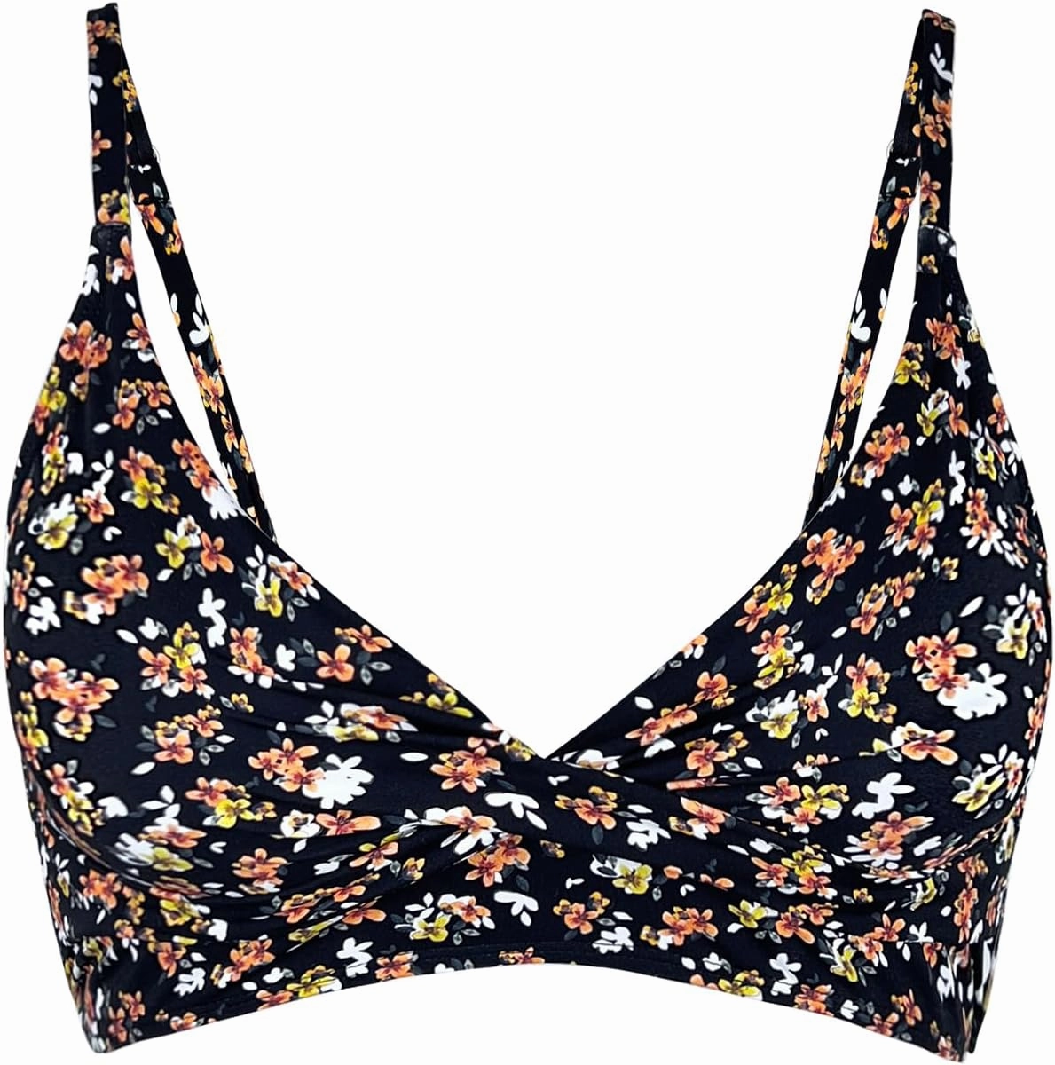 Women's Twist Front V Neck Bikini Top Padded Adjustable Spaghetti Straps Bathing Suit Tops Only