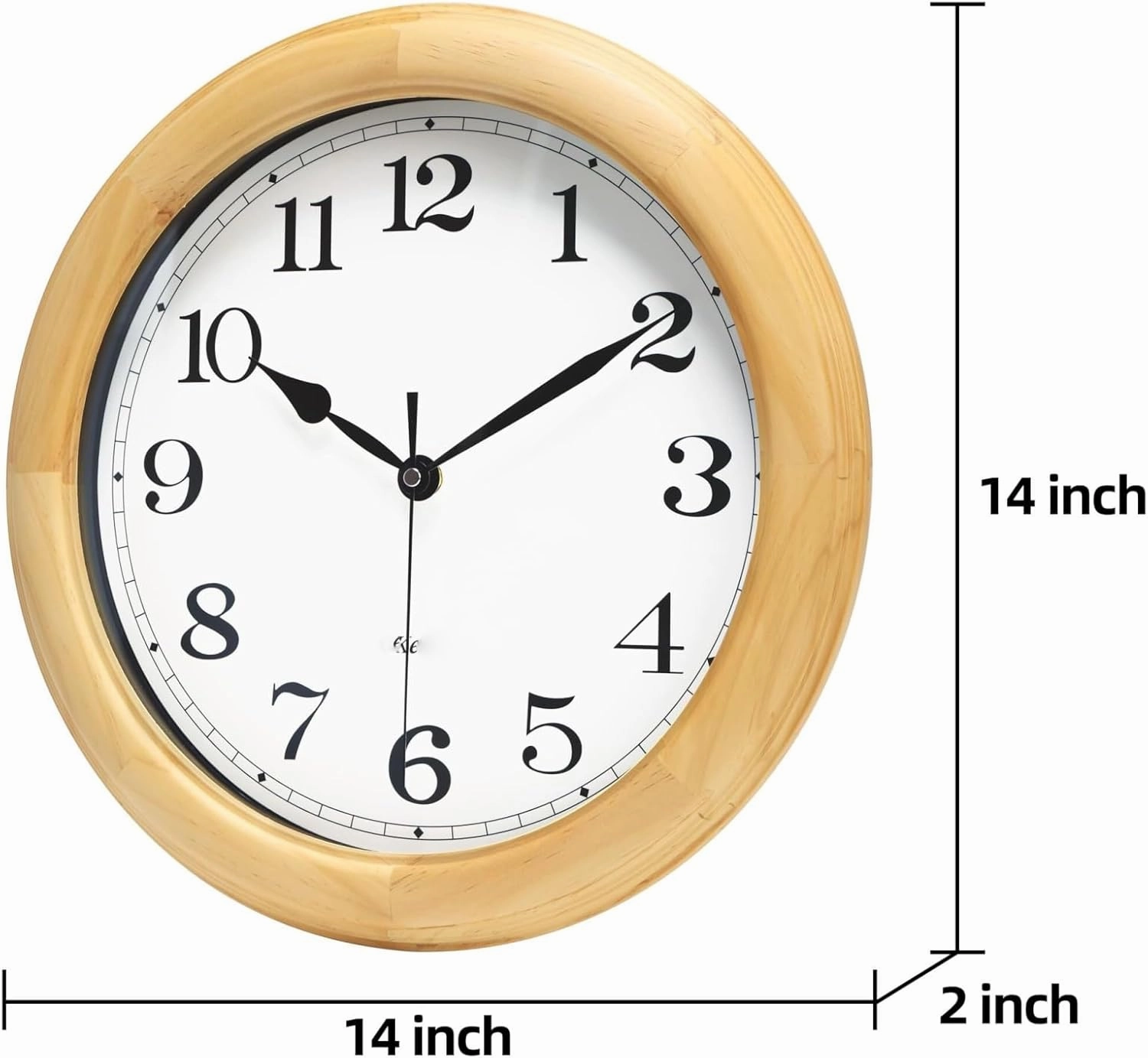 Wooden Silent Wall Clock, Large Decorative Battery Operated Non-Tick Analog Modern Clock for Living Room Kitchen Bedroom, Natural Texture(14''Nature)