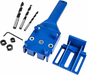 Woodworking Dowel Jig Pocket Hole Jig Wood Drilling Doweling Hole Saw Fit 6 8 10mm Drill Bits Guide Hole Drilling Carpentry Tool Hand Tool Set(Blue Set)