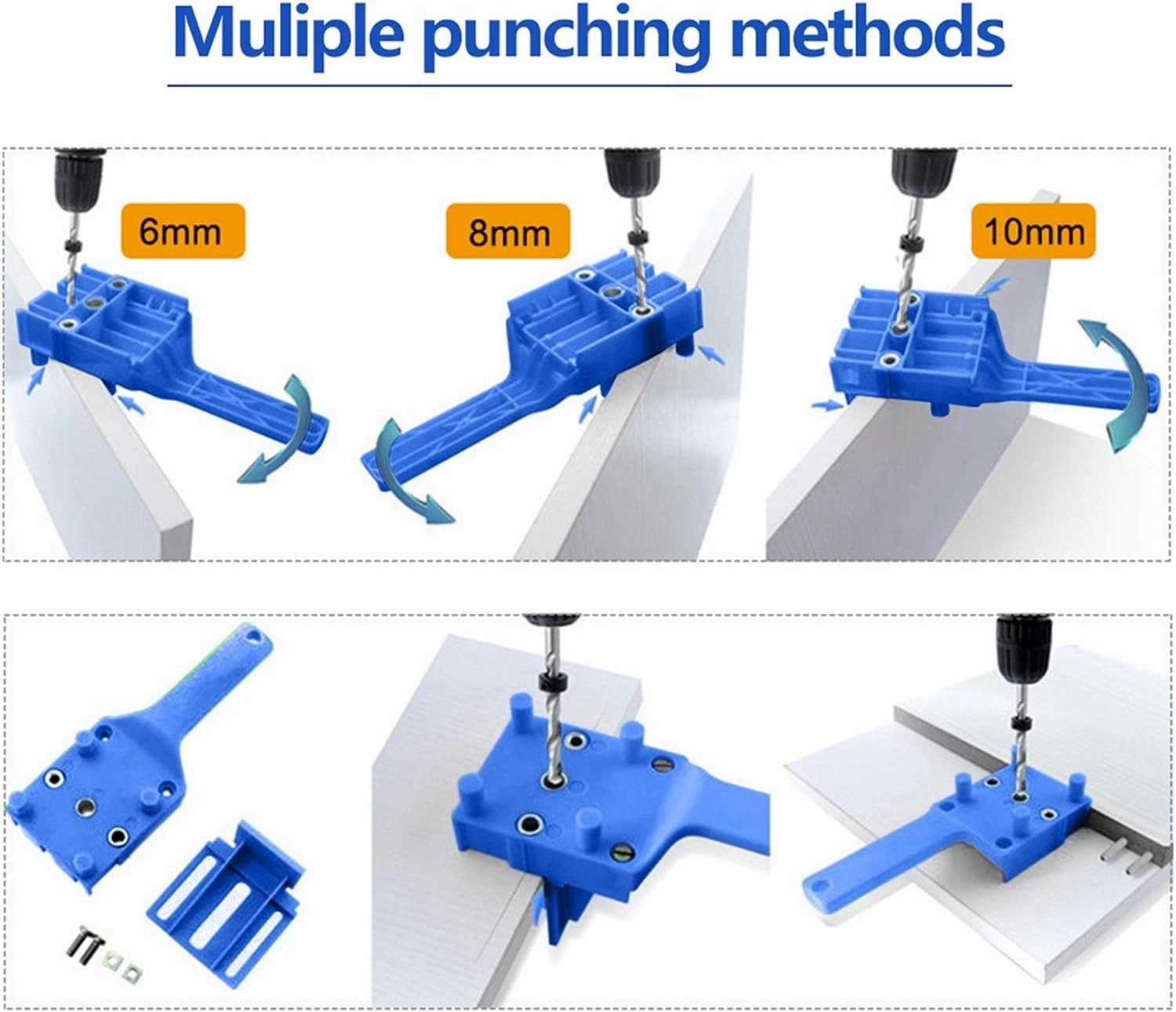 Woodworking Dowel Jig Pocket Hole Jig Wood Drilling Doweling Hole Saw Fit 6 8 10mm Drill Bits Guide Hole Drilling Carpentry Tool Hand Tool Set(Blue Set)