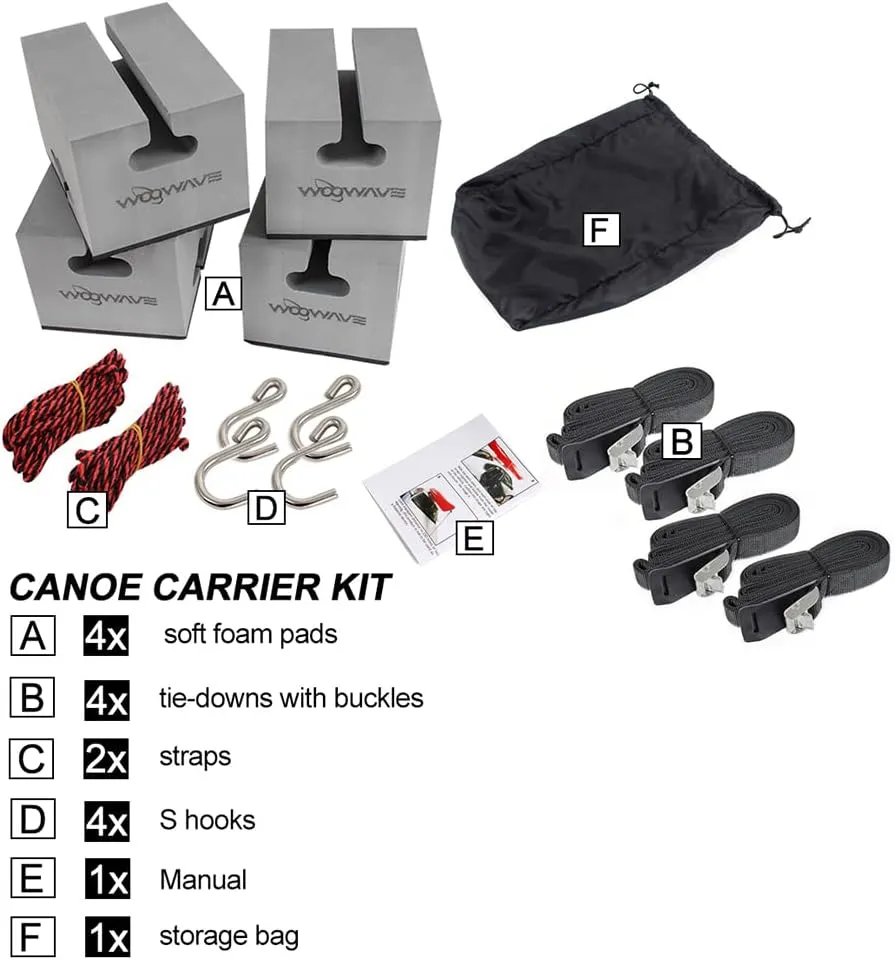 WOOWAVE Canoe Carrier Deluxe Carrier Kit Universal Soft Standard Foam Block for Roof Racks Car-Top Replacement with Tie-Downs, 6 inches