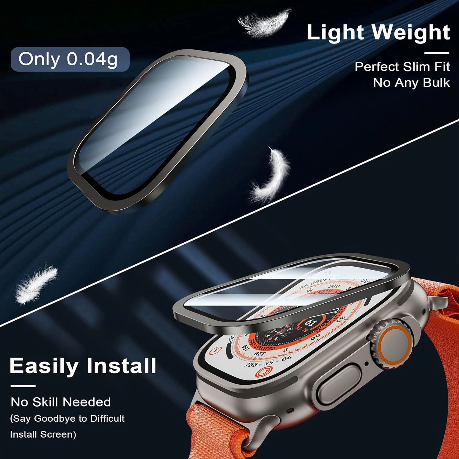 WSKEN for Apple Watch Ultra Screen Protector 49mm,9H Tempered Glass   Titanium Alloy Frame, [Keep Original] [Touch Sensitive] Lightweight Protective Glass Film for iwatch Ultra 2 Pack,Original  