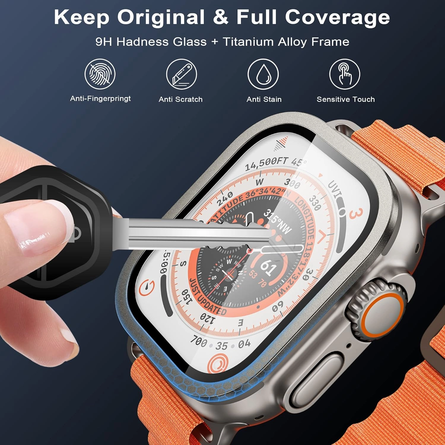WSKEN for Apple Watch Ultra Screen Protector 49mm,9H Tempered Glass   Titanium Alloy Frame, [Keep Original] [Touch Sensitive] Lightweight Protective Glass Film for iwatch Ultra 2 Pack,Original  