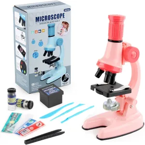 XD508 Microscope for Kids - 100X 600X 1200X Beginner Microscopes kit with LED Light, Science Educational Gift and Toy for Boy&Girl Birthday Halloween Christmas（Pink）