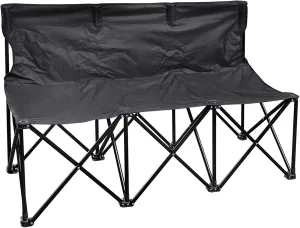 YardGrow 3 Seater Portable Folding Team Sports Sideline Bench Chairs for Camping Outdoor Waterproof (Black)