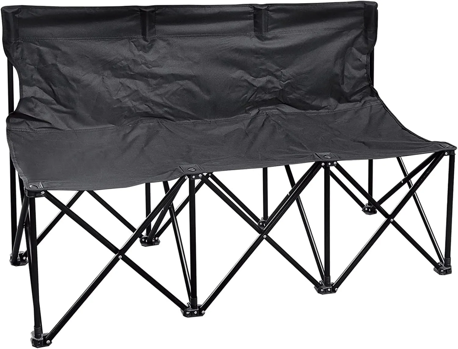YardGrow 3 Seater Portable Folding Team Sports Sideline Bench Chairs for Camping Outdoor Waterproof (Black)