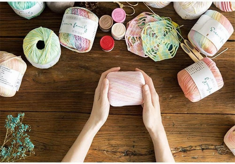 Yarn Knitting Crocheting Water Su Lace Thread DIY Hand-Knitted Crochet Cotton Thread Section Dyed Wool Hand-Knitted Thread-05 Primrose_6Pcs