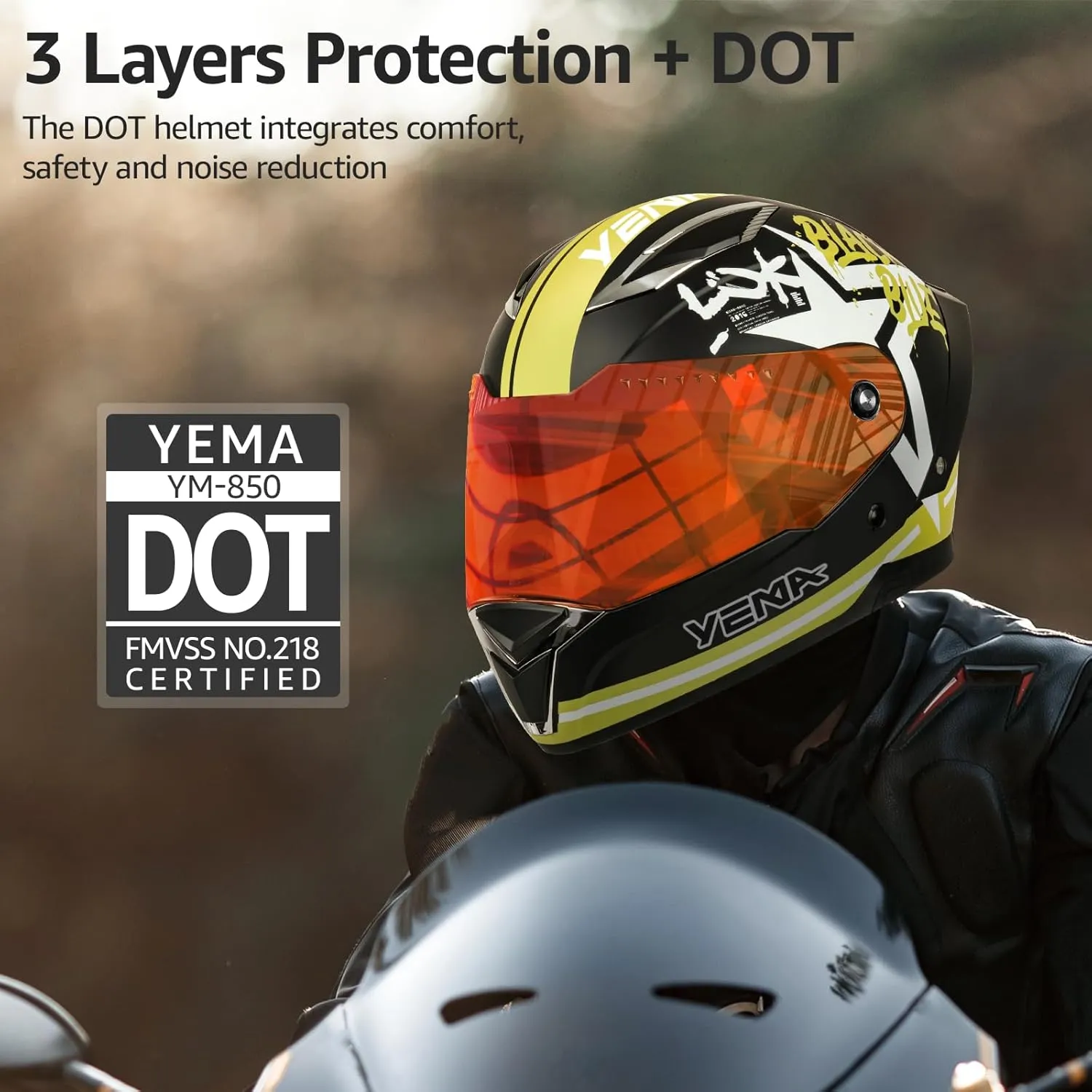 YEMA DOT Approved Full Face Motorcycle Helmet for Adults, Unisex Moped & Street Bike Helmet with Adjustable Air Vents - Lightweight, Comfortable Fit for Scooter, Cruiser YM-850