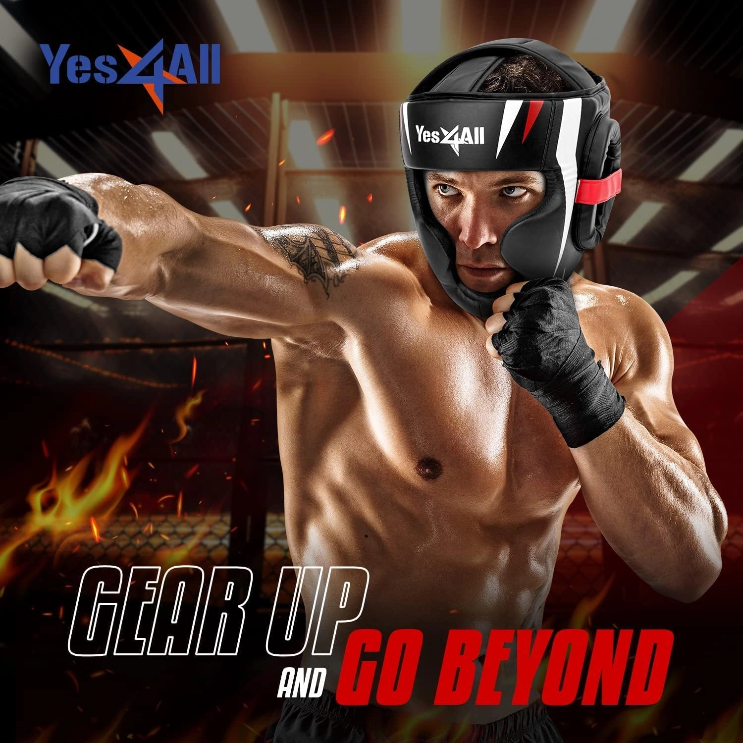 Yes4All Extreme Full Face Boxing Headgear, Adjustable Sparring Headgear, Martial Arts Helmet with PU Leather for Muay Thai, MMA Training, Sparring, Kickboxing