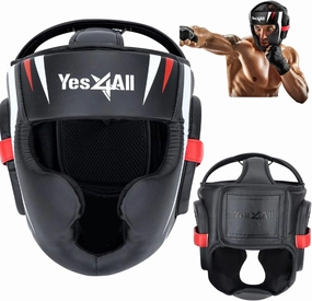 Yes4All Extreme Full Face Boxing Headgear, Adjustable Sparring Headgear, Martial Arts Helmet with PU Leather for Muay Thai, MMA Training, Sparring, Kickboxing