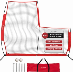 Yes4All L Screen Baseball Net - 7x7 ft Pitching Net with Strong Netting, Durable Steel Frame, Protective Sleeve - Carry Bag, 2 Basic Baseballs, 4 Ground Stakes Included - Portable, Easy Setup