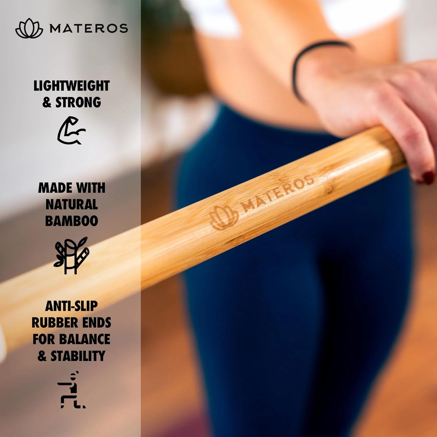 Yoga Stick- 5ft Bamboo Mobility Stick- Premium Yoga Dowel- Physical Therapy Aide, Posture Corrector, Balance Support Stick, Stretching/Flexibility/Exercise Stick