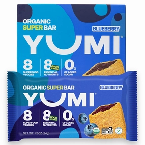 YUMI Organic Breakfast Superbar, Gluten-Free, No Added Sugar, 7  Vegetables, Soft-Baked Crust, Healthy Snack Bars for Kids, School Safe, Healthy Alternative to Granola Bars or Cereal Bars (30ct, Blueberry)