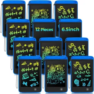 Zhehao 12 Pcs LCD Writing Tablet Drawing Board Doodle Board Educational Toys Erasable Electronic Painting Learning Pads Gift for Age 6  Years Old Girls Boys(Blue, 6.5 Inch Screen)