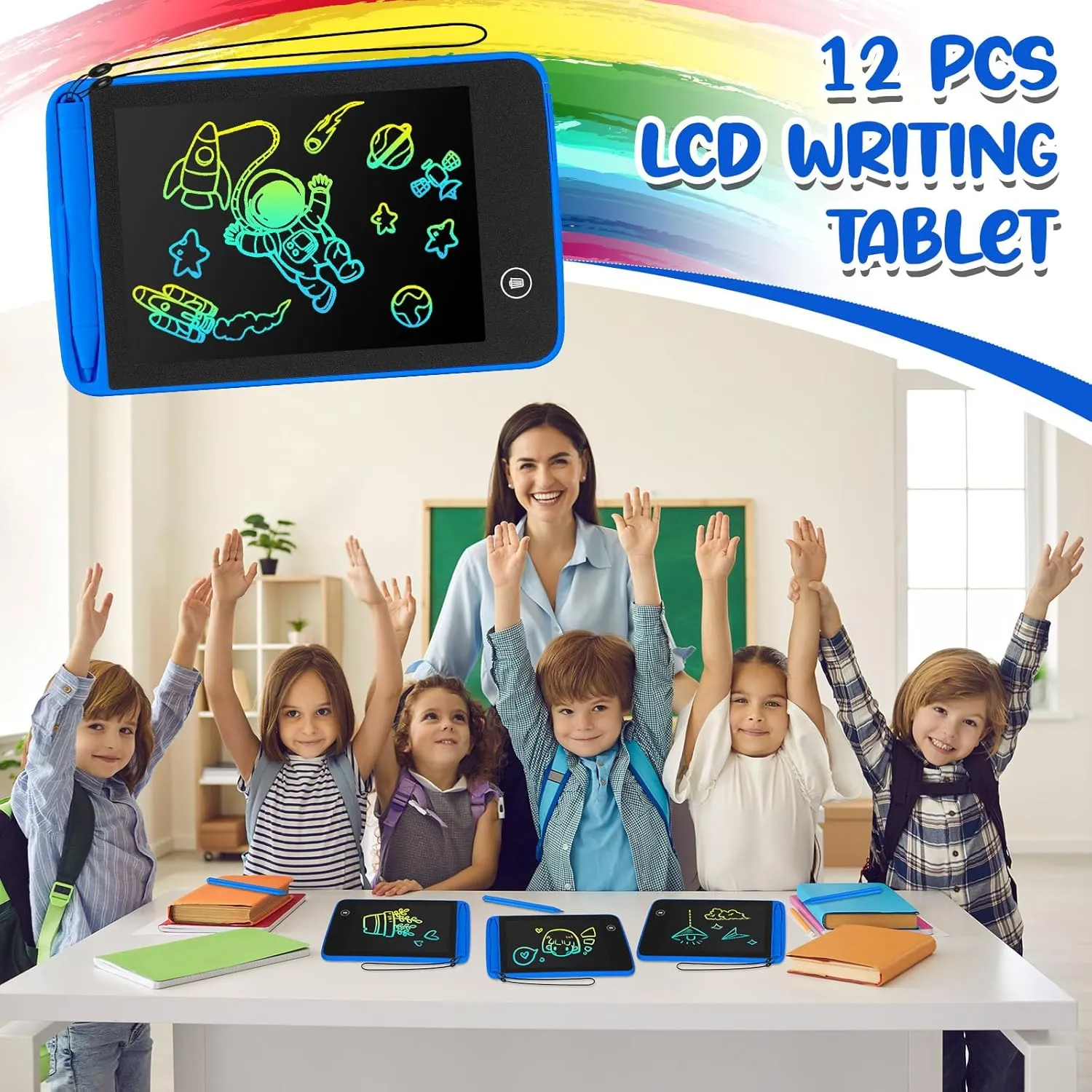 Zhehao 12 Pcs LCD Writing Tablet Drawing Board Doodle Board Educational Toys Erasable Electronic Painting Learning Pads Gift for Age 6  Years Old Girls Boys(Blue, 6.5 Inch Screen)