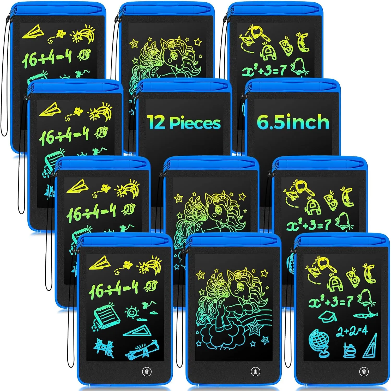 Zhehao 12 Pcs LCD Writing Tablet Drawing Board Doodle Board Educational Toys Erasable Electronic Painting Learning Pads Gift for Age 6  Years Old Girls Boys(Blue, 6.5 Inch Screen)