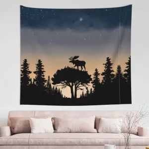 ZHYGZWWG Moose Mountain Pine Tree Wilderness Tapestry Wall Hanging-Suitable For High-Quality Soft Fabric Decoration In Bedrooms, Dormitories And Beaches