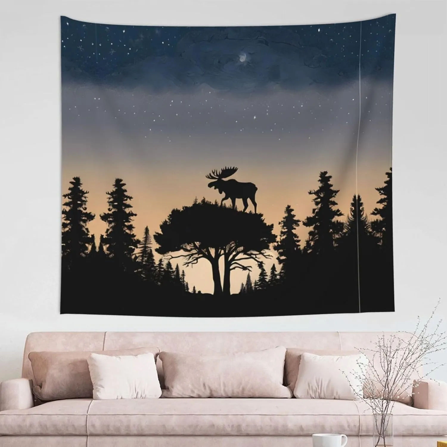 ZHYGZWWG Moose Mountain Pine Tree Wilderness Tapestry Wall Hanging-Suitable For High-Quality Soft Fabric Decoration In Bedrooms, Dormitories And Beaches