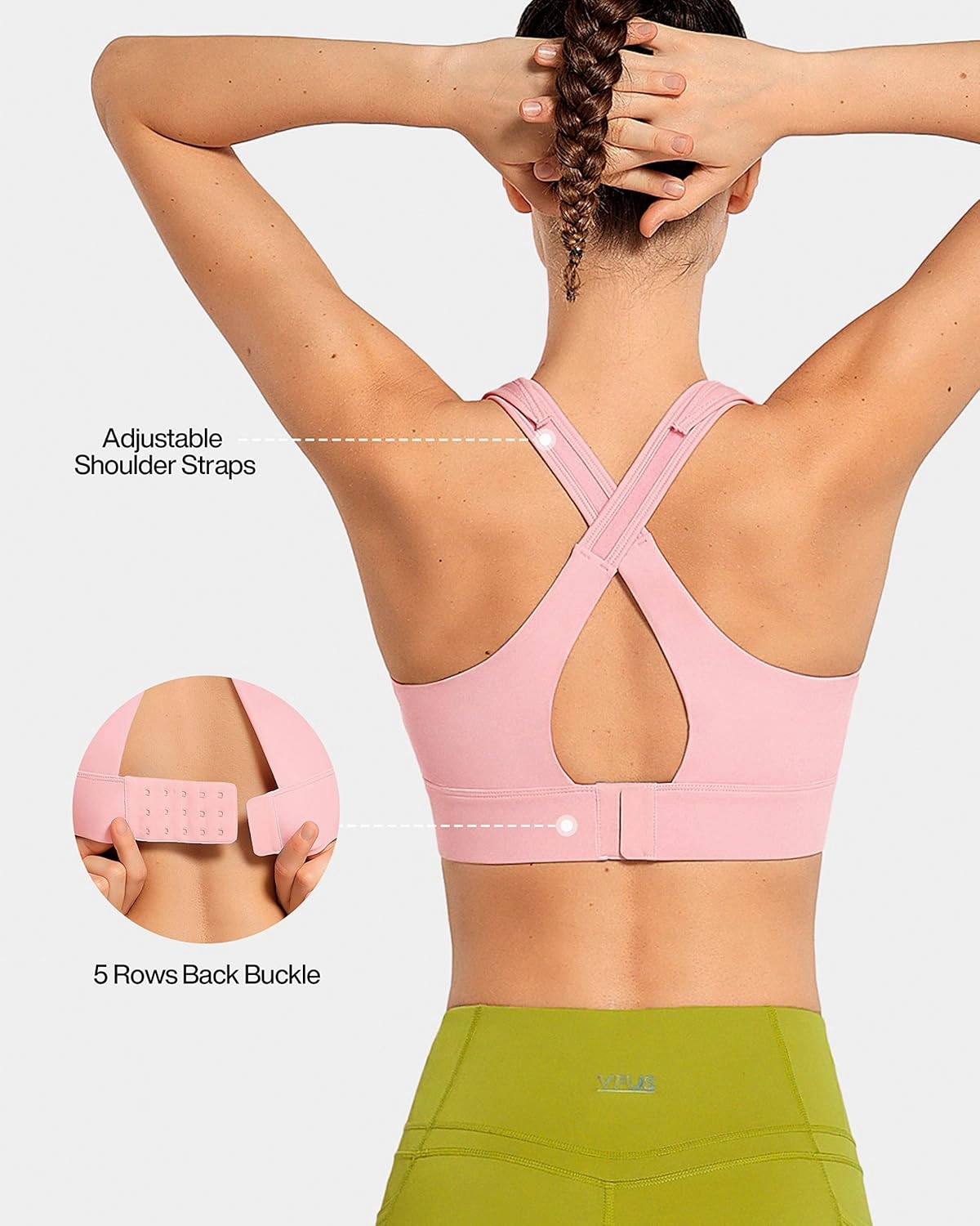 Zip Front Adjustable High Impact Sports Bras for Women Large Breasts Full Coverage Workout Running Removable Pads