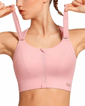 Zip Front Adjustable High Impact Sports Bras for Women Large Breasts Full Coverage Workout Running Removable Pads