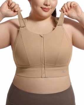 Zip Front Adjustable High Impact Sports Bras for Women Large Breasts Full Coverage Workout Running Removable Pads