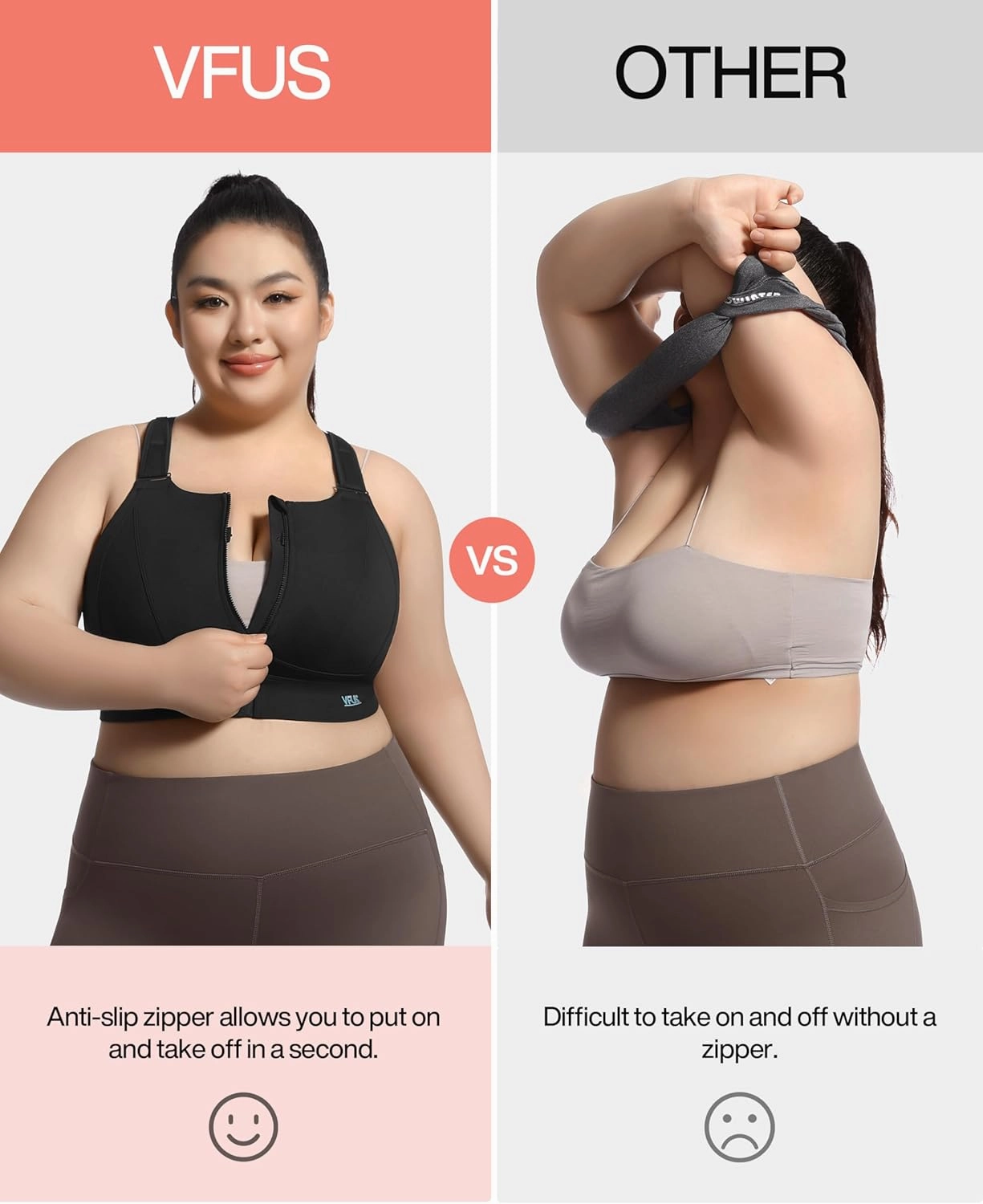 Zip Front Adjustable High Impact Sports Bras for Women Large Breasts Full Coverage Workout Running Removable Pads