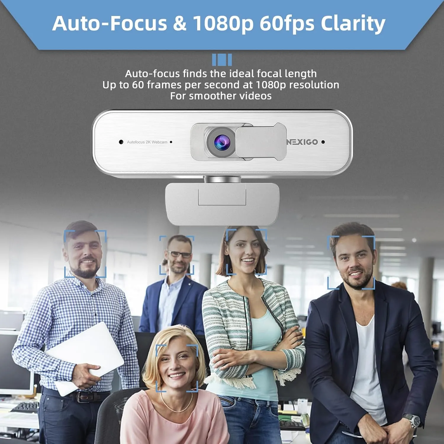 Zoom Certified, NexiGo N940P 2K Zoomable Webcam with Remote and Software Controls | Sony Starvis Sensor | 1080P@ 60FPS | 3X Zoom in | Dual Stereo Microphone, for Zoom/Skype/Teams/Webex (Silver)