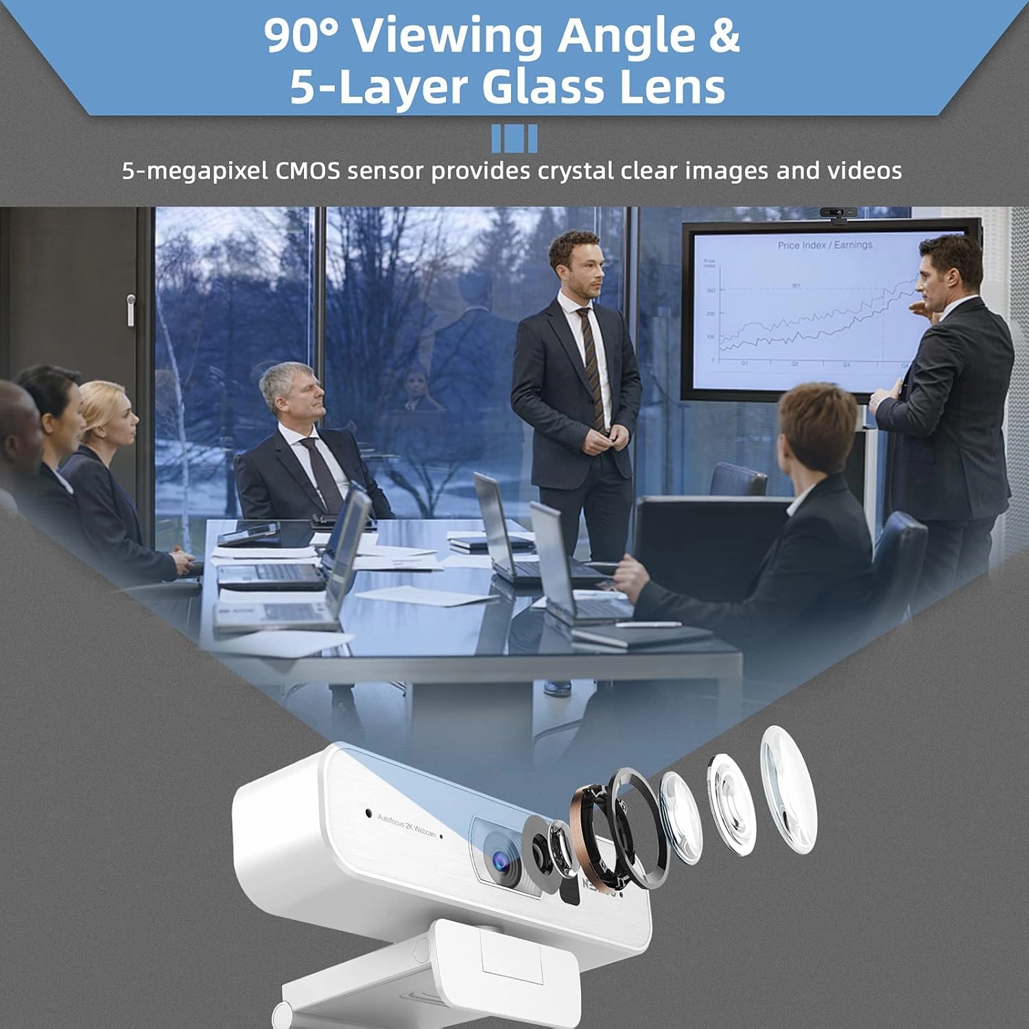 Zoom Certified, NexiGo N940P (Gen 2) 2K Zoomable Webcam with Remote| Sony_Starvis Sensor | 3X Zoom in and Out| Dual Stereo Microphone, for Zoom/Skype/Teams/Webex (White)